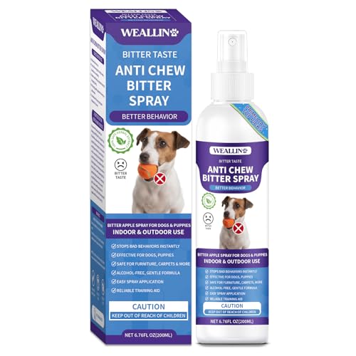 WEALLIN Anti-Mordillage Spray, 200ml Anti-Mastication Spray, Spray Amer pour Chiens, Bitter Spray Meubles avec Douleur Amère pour Intérieur et Extérieur