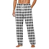 Generisch Pantalones de ocio para hombre con estampado de pata de gallo, pantalones informales de salón y pijama | Pantalones cómodos con cordón y estampado clásico, Style_d01 Negro, XL