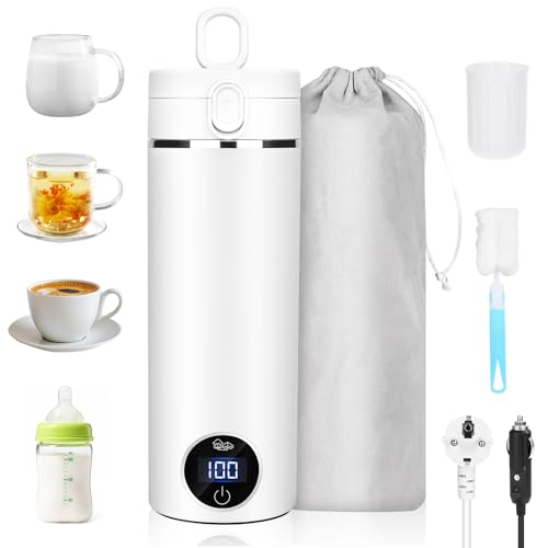 Dreamhigh® Bollitore Portatile Da Viaggio 450ml, Bollitore Da Viaggio 12V/24V & 300W, 6 Livelli, Con Filtro per Tè, Bollitores Da Viaggios Piccolo con Spegnimento Automatico per Auto, Camion e Casa