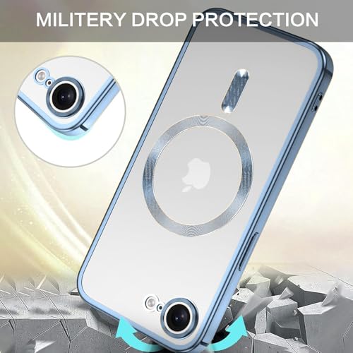 Image of VONZEE Electroplating Transparent Clear Logo Back Cover TPU Compatible with iPhone 17e / iPhone 16e Case, Compatible with Magsafe, Full Body & Individual Camera Protection for Each Lens (Sierra Blue)