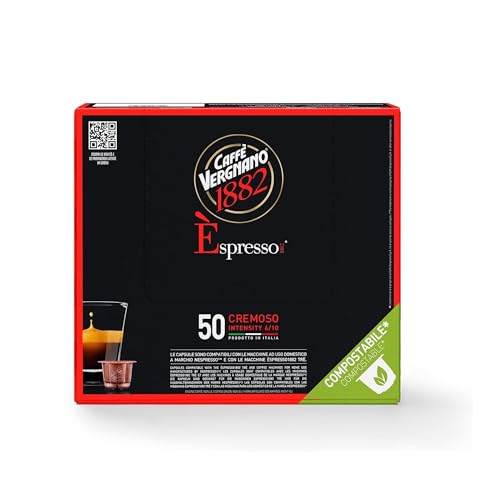 Caffé Vergnano 1882 Èspresso Cápsulas Café Compatibles Nespresso y Compostables, Cremoso - Pack 50 cápsulas