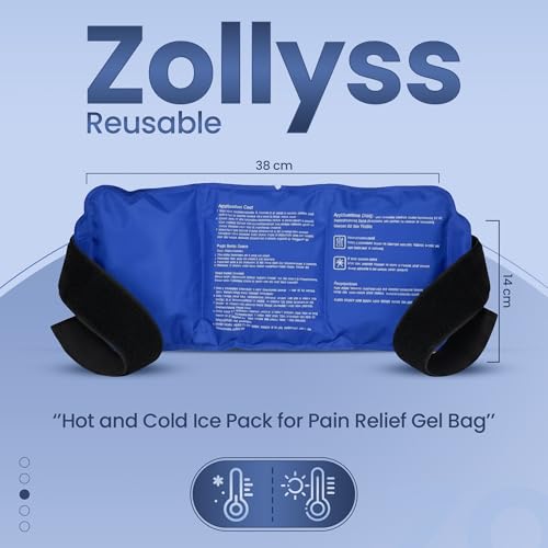 Image of Zollyss Reusable Hot and Cold Gel Pack with Adjustable Strap for Pain Relief, Flexible Ice Pack for Shoulder, Knee, Ankle, Back & Neck, Leakproof Hot Cold Therapy Wrap - Black