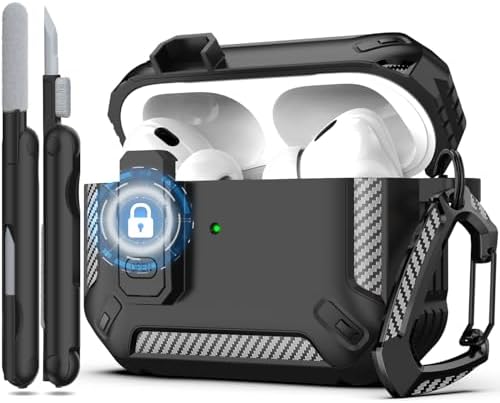 RFUNGUANGO for AirPods Pro 2 Case with Lock Magnetic Lid MagSafe, Black