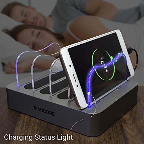 Simicore Charging Station for Multiple Devices, Certified 4 USB Fast Charging Dock, Non-Slip Surface, 5 Short Cables Included, Smart Phones, Tablets, Watch, Other Electronics Organizer, Space Gray - Thumbnail 3
