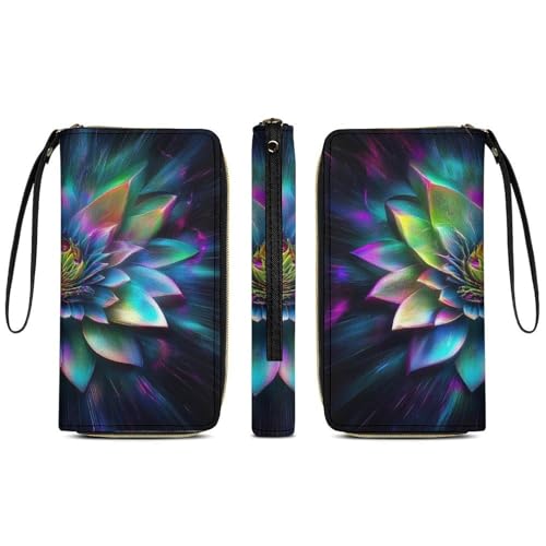 Women's Large Capacity Wallet, Pu Leather Travel Long Purse Trippy Lotus Floral Flower Zipper Credit Card Holder with Multiple Card Slots3