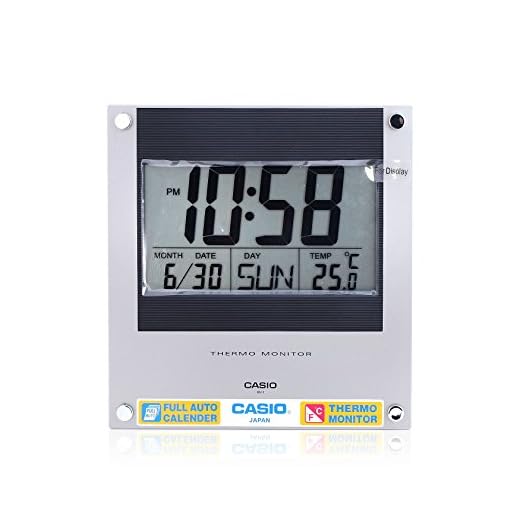 Casio Id-11-1 Digital Auto Calendar Thermo Hygrometer Wall and Desk Clock with Indoor Temperature Silver Blue Battery Included