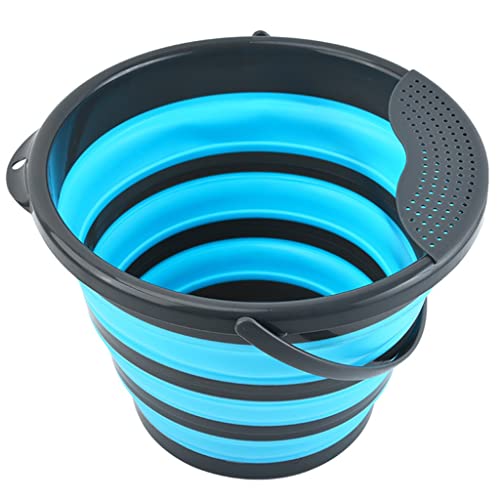 Cubo plegable portátil con asa y colador desmontable para verduras y frutas
