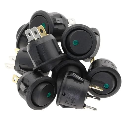 Interruptor redondo 20mm con luz LED verde resistente al agua pack de 10 unidades