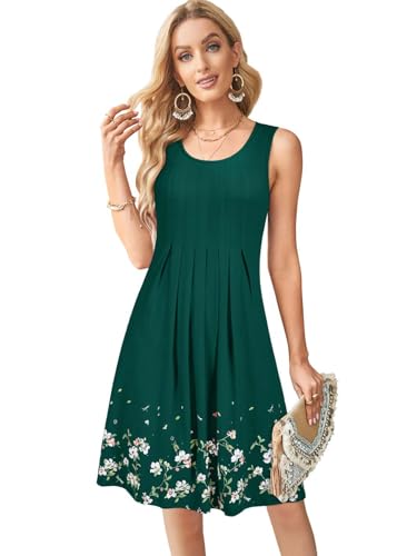 Image of KILIG Women Soft Casual Beach Sundress Floral Pleated Vintage Tank Dress 2026
