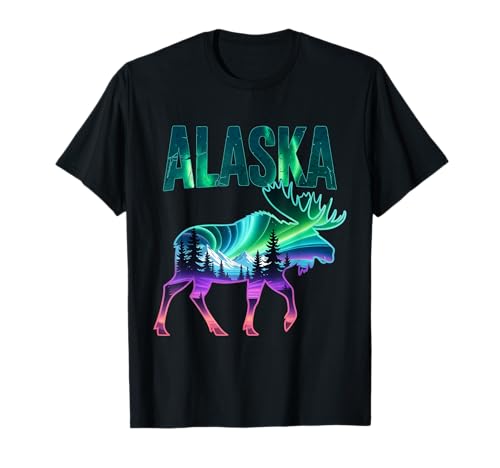Alaska Northern Lights Viewing Moose Vacation Trip T-Shirt