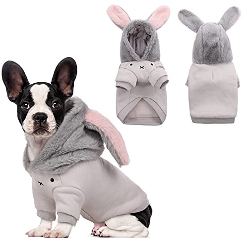 Plush Dog Hoodie for Small Medium Dogs Boys Girls, Carton Rabbit Style Super Soft Pet Costume Sweaters Coat for Autumn/Winter Cold Weather/Spring, Dog Puppy Halloween Christmas Outfit with Leash Hole