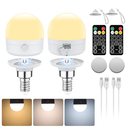 USB-C Bombilla Recargable Con Mando A Distancia, E14 BombillasLED 7W, CCT Bombilla Recargable Regulable Con Temporizador Y Batería, 2000mAh Luz De Emergencia Al Aire Libre Con Magnético, Pack de 2