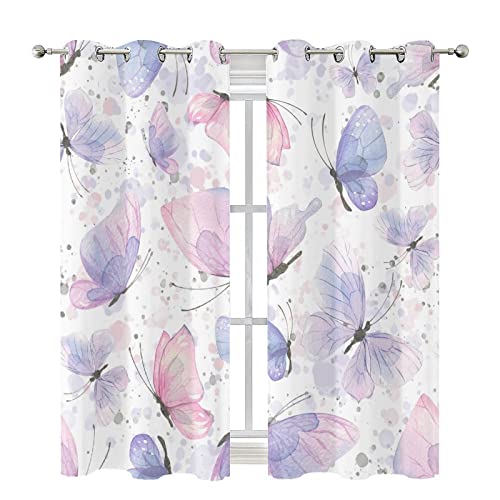 Zmcongz Watercolour Butterfly Bedroom Blackout Curtain Panels for Girls Home Decor Pink and Purple Butterflies Art for Kids Bedroom W84 x L84 Inch