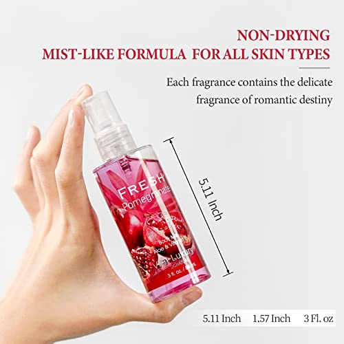 Vital Luxury Body Mist Set, Travel Size Spray Bottle, Long Lasting Perfume Gift Sets, Fragrance Mist for Men & Women, Fresh Pomegranate, Pack Of 2, 3 Fl Oz Each
