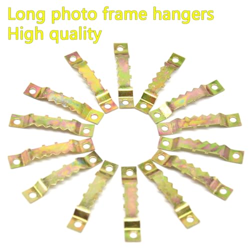 Image of 100 Pcs Sawtooth Hangers Picture Hanging Kit 1.77in Sawtooth Picture Hangers Picture Hooks with Screws Picture Frame Hangers for Photos Artwork Clock (Colored Gold /XK-JC)