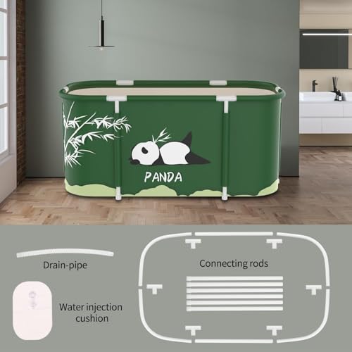 Image of Portable Foldable Adult Bathtub for Home, Large Plastic Soaking Tub with Drain Pipe, Freestanding Spa Bath Tub for Hot & Cold Bath, Balcony & Small Bathroom Use (Panda)