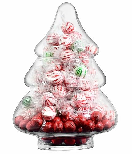 SOLAVIA Clear Glass Christmas Tree Jar with Lid H25cm Hand Crafted Decorative BonBon Container for Sweets, Candies, Bowl for Kitchen Décor Gift