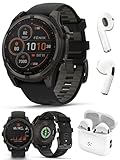 Garmin Fenix 8 Solar Sapphire (47 mm, grigio carbonio DLC Titanium) Multisport GPS Smartwatch Bundle – Touch screen da 1,4 pollici, torcia LED integrata con auricolari wireless PlayBetter