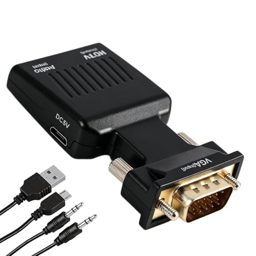 XiDeShop Adaptateur Convertisseur Actif VGA vers HDMI avec Audio 1080p, Connecteur PC VGA vers Entrée HDMI sur Télévision/Moniteur, Inclusion Câble Audio et USB,...