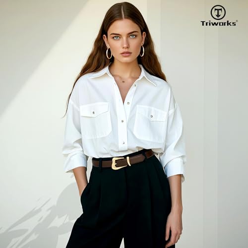 TRIWORKS Women Leather Belt for Jeans Pants Gold Buckle Fashion Waist Belts by TRIWORKS - Used condition - Image 5