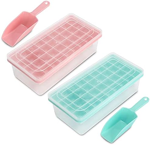 Food-Grade Silicone Ice Cube Tray with Lid and Storage Bin for Freezer, Easy-Release 36 Small Nugget Ice Tray with Spill-Proof Cover&Bucket, Flexible Ice Cube Molds with Ice Container, Scoop Cover