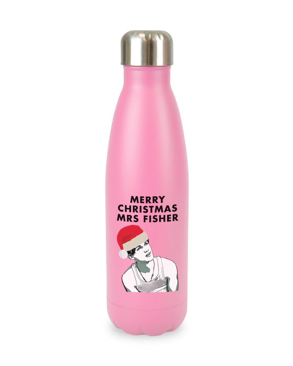 New Spirit Original Baby Pink Conrad Fisher Merry Christmas Mrs Fisher, Xmas Festive Tsitp, Iconic Trendy Cool Screw Top Lid Stainless Steel Water Bottle Drinks Cup Water Bottle Refill Cute Fun Explore Travel
