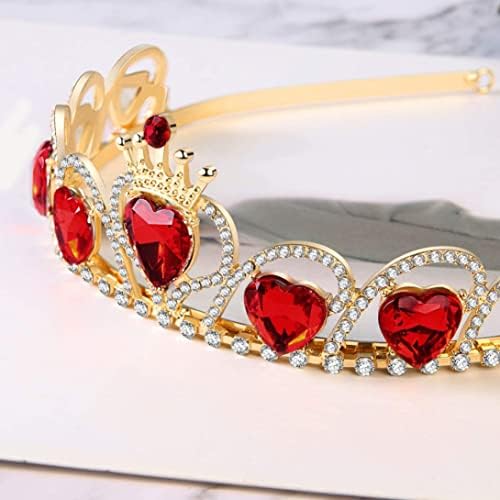 Red Heart Tiara Descendants Costume Headdress Queen Of Hearts Gold Crown For Girls Teens Halloween Parties/NOPEILVI
