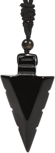 Collar con dije de amuleto de cristal de punta de flecha de punta de flecha de 1.850 in con parte trasera plana y punta de flecha natural, de 18 a