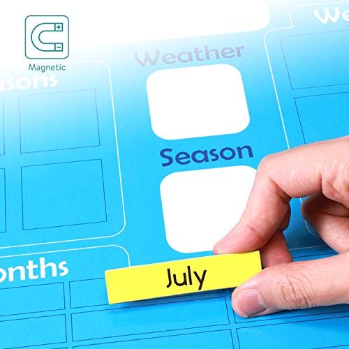 Navaris Kids Magnetic Calendar - Early Years Learning - Weather, Date, Month, Day, Season Educational Chart for Children - Kids Wall Board - Blue