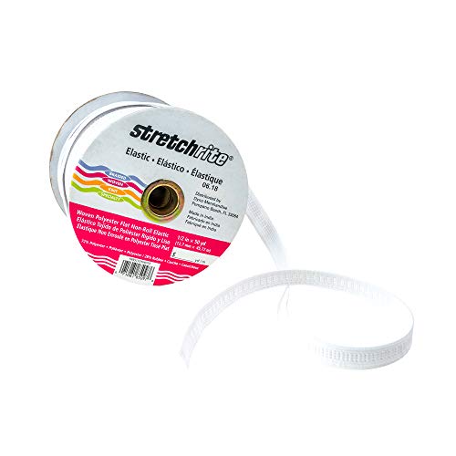 Stretchrite 1Nss1101Whte Stretchrite 1/2 By 50-Yard White Flat Non-Roll Woven Polyester Elastic Spool #TOP3