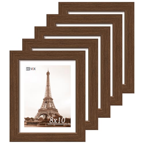 VCK 8x10 Picture Frame 5 Pack, High-End Brown Wood, for Artwork Photo