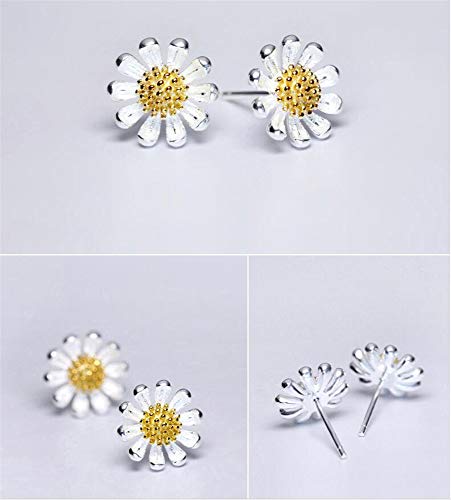 Daisy Earrings Stud For Women Teen Girls S925 Sterling Silver 14K White Yellow Gold Plated Pierced Ear Tiny Small Flower Leaf Cluster Vacation Stud Earrings Post Pin Hypoallergenic Boho Jewelry (11Mm) #TOP5
