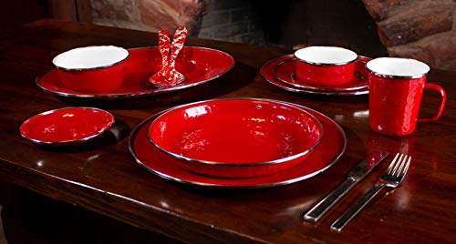 Golden Rabbit Enamelware - Solid Red Pattern - Set Of 4-10.5" Dinner Plates #TOP2