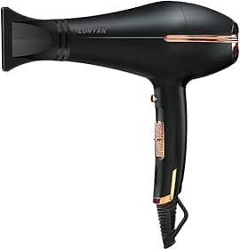 Secador de Cabelo Profissional LONYAN 220V 2500W 3 Velocidade Do Vento Níveis Ar Quente e Frio Turbo Alta Potência Rápido Secage Íons Negativo (Preto, 220V)
