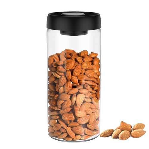 Vacuum Canister for Coffee & Food Storage, Airtight Vacuum Container with Airtight Lids Food Grade Glass Vacuum Storage Jar Leak-proof Vacuum Glass Jar Container for Coffee Tea Spices Nuts(Black Lid)