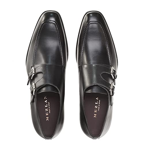 Mezlan Leather Double Monk Strap - Mens Bold Calfskin Shoe With Leather Sole And Breathable Leather - Handcrafted In Spain - Medium Width (Black, 11) #TOP3