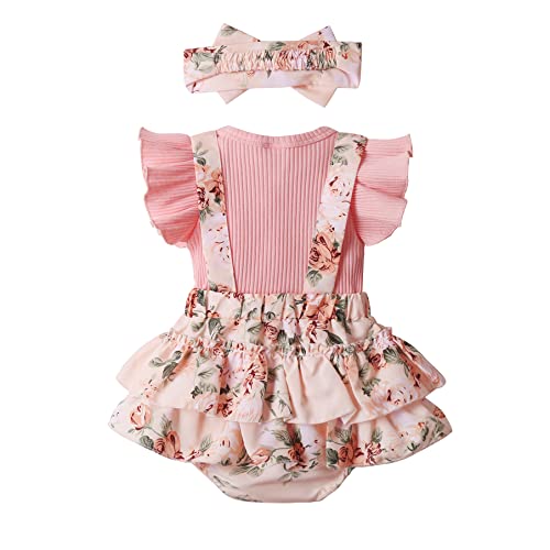 Mbmshegh Newborn Baby Girl Clothes Summer Infant Romper Outfit Short Sleeve Suspender Ribbed Shorts Onesie With Headband 0-3 Months #TOP2