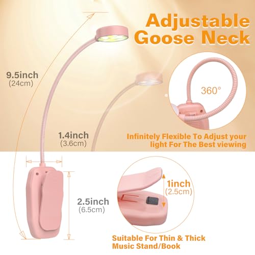 Image of KTEBO 2 Pack Rechargeable Book Light Clip-On Reading Light for Books in Bed | 9 eye-friendly modes from 3 color temperatures and 3 brightness, USB-C up to 30 hrs - Black & Pink