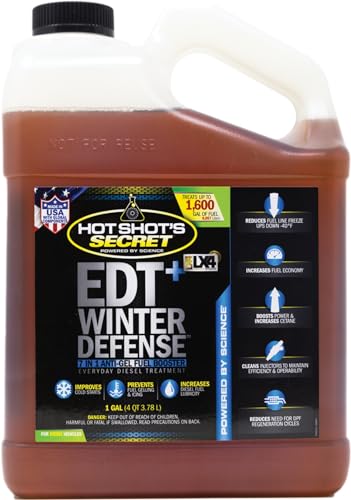 Hot Shots Secret EDT+ Winter Defense 1 Gallon Treats 1600 Gallons 7-in-1 Anti-Gel Diesel Fuel Additive Prevents Gelling Protects Fuel System Improves Cold Starts Boosts Cetane