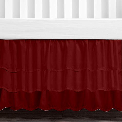 Image of Cottington Lane Multi Ruffle Crib Skirt Dust Ruffle Bed Skirt-Infant Crib Bed Skirt-Waterfall Ruffle Bed Skirt for Nursery Crib Toddler Bedding Crib Bed Skirt for Baby Boys or Baby Girls-Burgundy