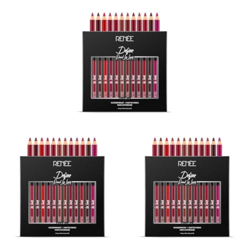 Image of RENEE Define Matte Lip Liner, Long Lasting & Smudge Proof, Full Coverage, Intensely Pigmented, Easy Glide Formula, Vitamin E & Castor Oil Infused, Set of 12 (Pack of 3)