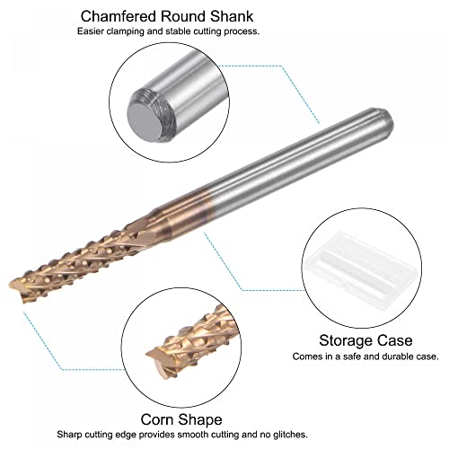 Image of uxcell End Mill CNC Router Bits, 1 /8 inch 3.175mm Shank 2.7mm x 12mm Titanium Coated Tungsten Carbide Engraving Milling Cutter for PCB Plastic Fiber Wood 4pcs