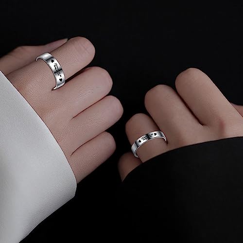 Image of OIDIMS Promise Matching Couples Rings I'll Love You As Long As Live Statement Band Finger Ring Stainless Steel Eternity Engagement Anniversary Valentine's Day Gifts for Lover Jewelry for Him and Her,