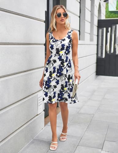 Women Floral Dress A-Line Knee Length Scoop Neck Sleeveless Skater Sundress Flower-31 XX-Large — view 2