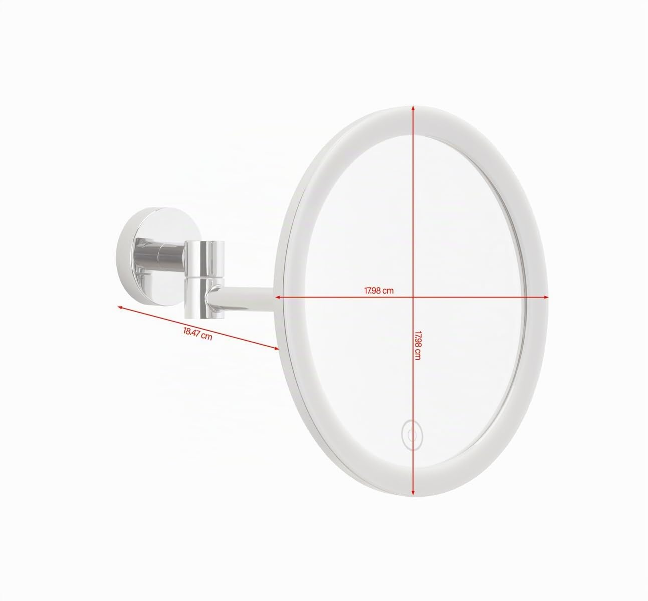 tesa VISIOON LED specchio da trucco con illuminazione dimmerabile - Touch Control, Ricaricabile, Ingrandimento 5x, Braccio Snodato - Montaggio Senza Foratura - 18 cm - cromato