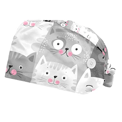 Chapeaux de travail unisexes ajustables | Casquette de protection cheveux motif chat pour adulte