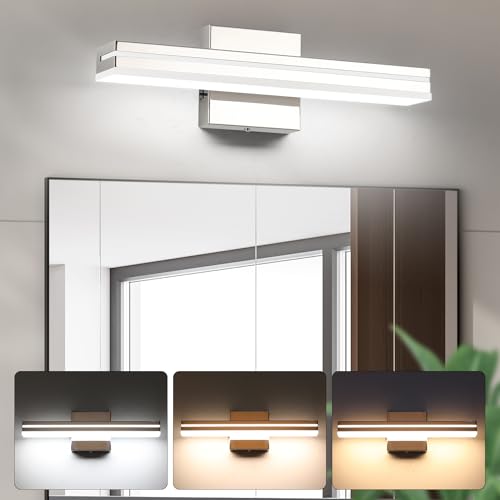 Image of SineRise LED Modern Bathroom Vanity Light Fixtures (16-Inch, 3000K /4000K /6000K, Dimmable), Chrome Modern Acrylic Bathroom Wall Lighting Fixtures Over Mirror