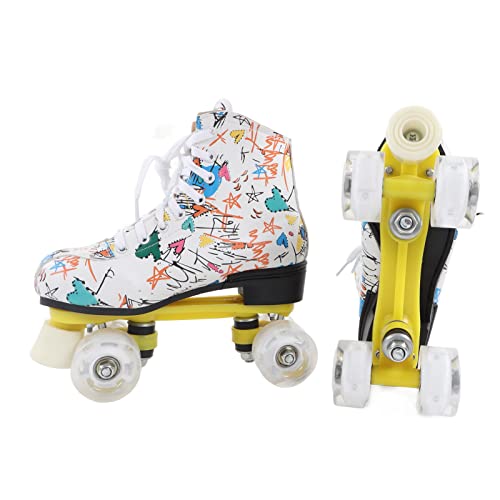 Roller Skates White Graffiti Skates with Shiny Wheels High Top Shoes Breathable Double Row Skates for Children and Adults