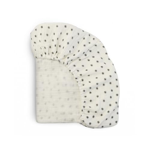 Image of mushie Extra Soft Muslin Fitted MINI Crib Sheet | 24"x 38" (Black Daisy)