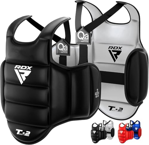 RDX Boxing Chest Guard Reversible, Kickboxing MMA Muay Thai Body Protector, Sparring Training Punching, Adjustable Shield, Martial Arts Upper Belly Rib Pad, Taekwondo Vest (Black, L/XL)